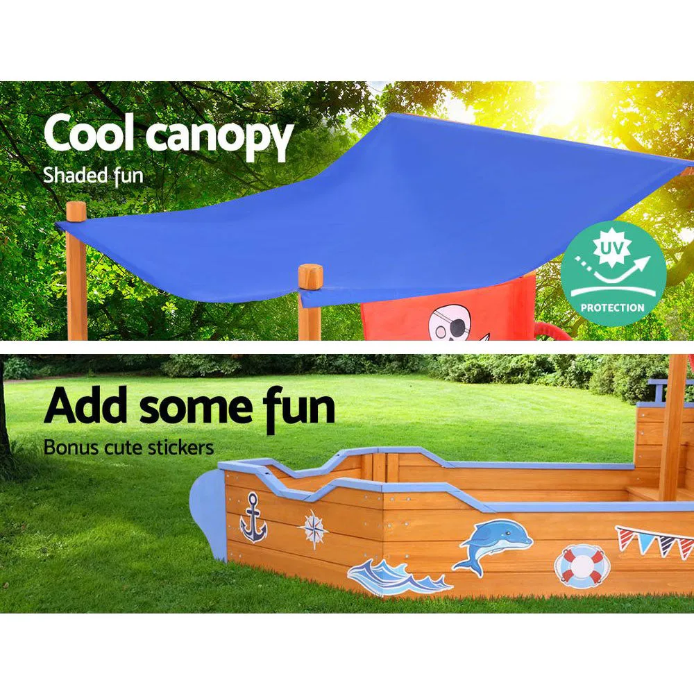 Pirate Ship Sandpit Boat Sand Pit With Canopy Cover Treated Timber Play Sand Pit