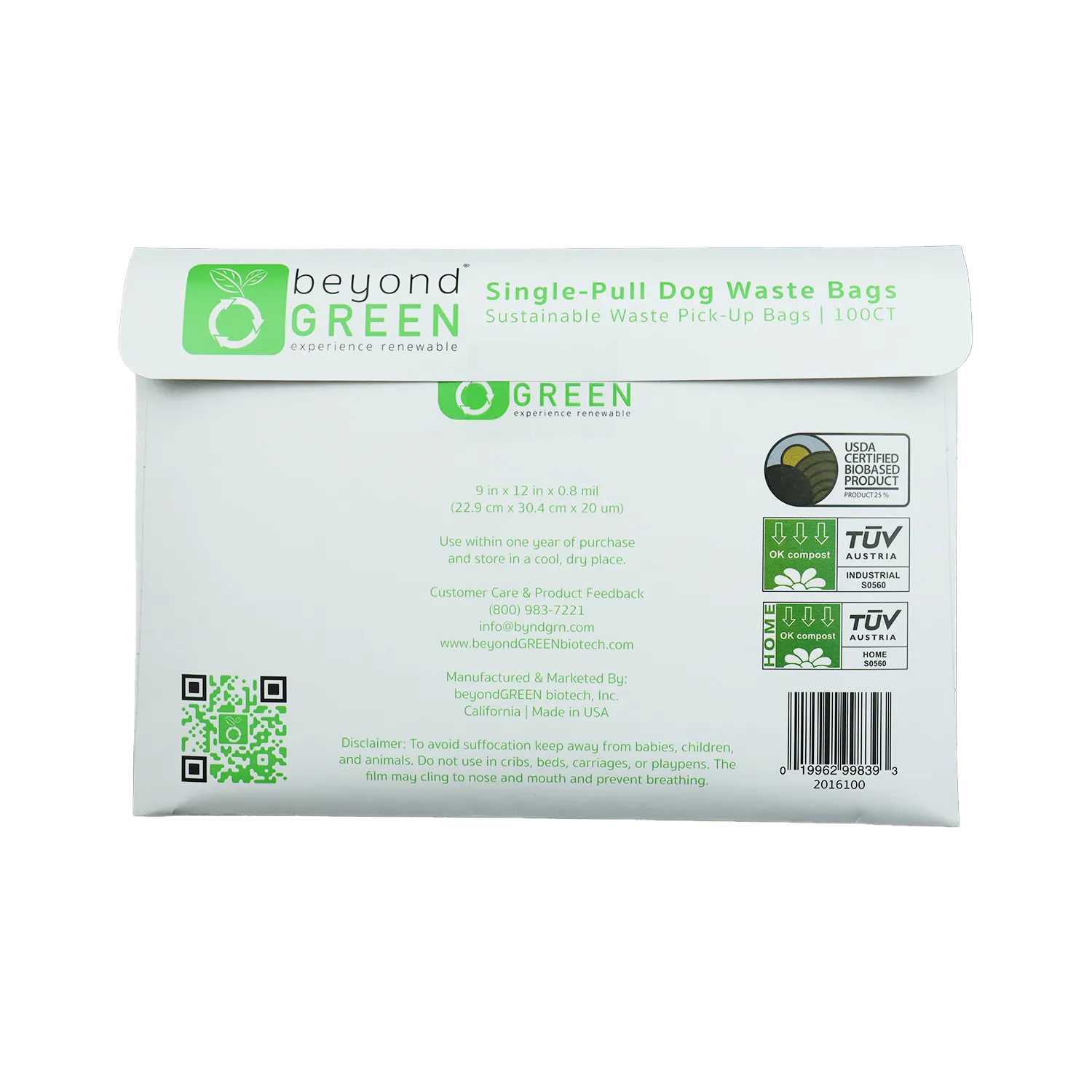 Plant-Based Dog Poop Bags Refill for Single-Pull Park Dispenser - 100 Bags