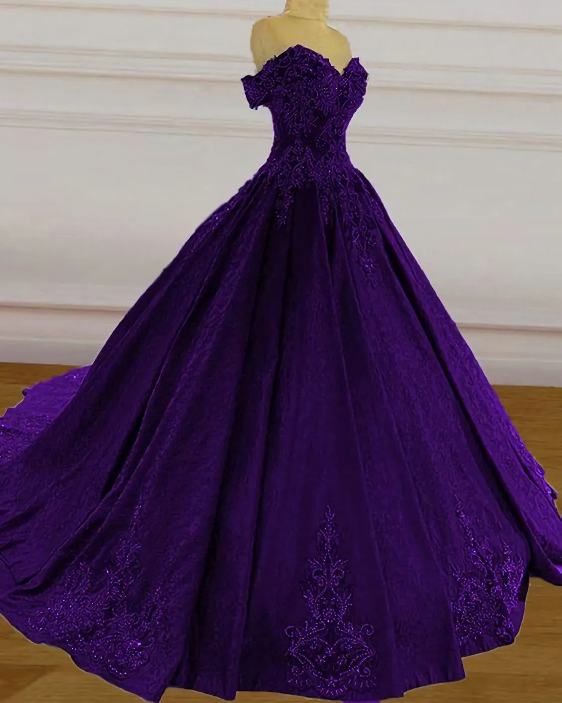 Purple Wedding Dresses Lace Ball Gown Prom Dress Off The Shoulder For Women