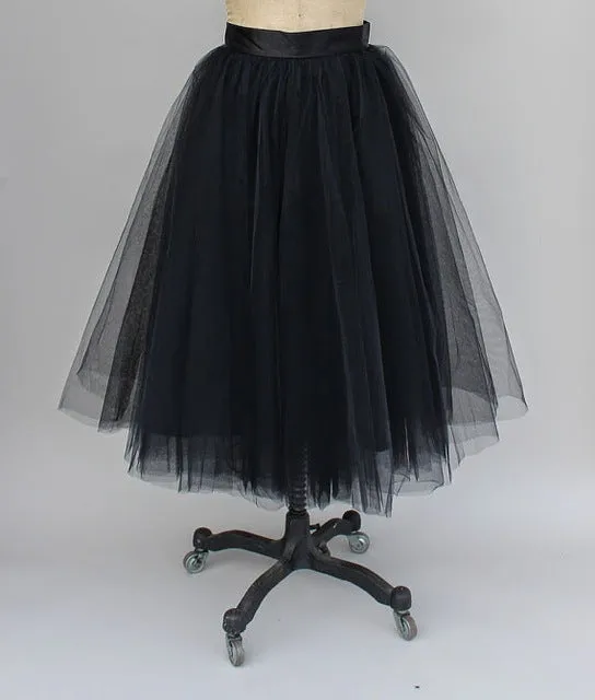 Quality 5 Layers 65cm Summer Midi Tulle Skirt Fashion Pleated TUTU Skirts Womens Lolita Petticoat Bridesmaids Jupe Saia faldas