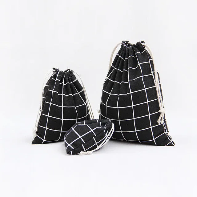 Raged Sheep Fashion Drawstring Cotton Grocery Shopping Bags Folding Lattice Shopping Cart Eco Grab Reusable Bag Feeding Bottle