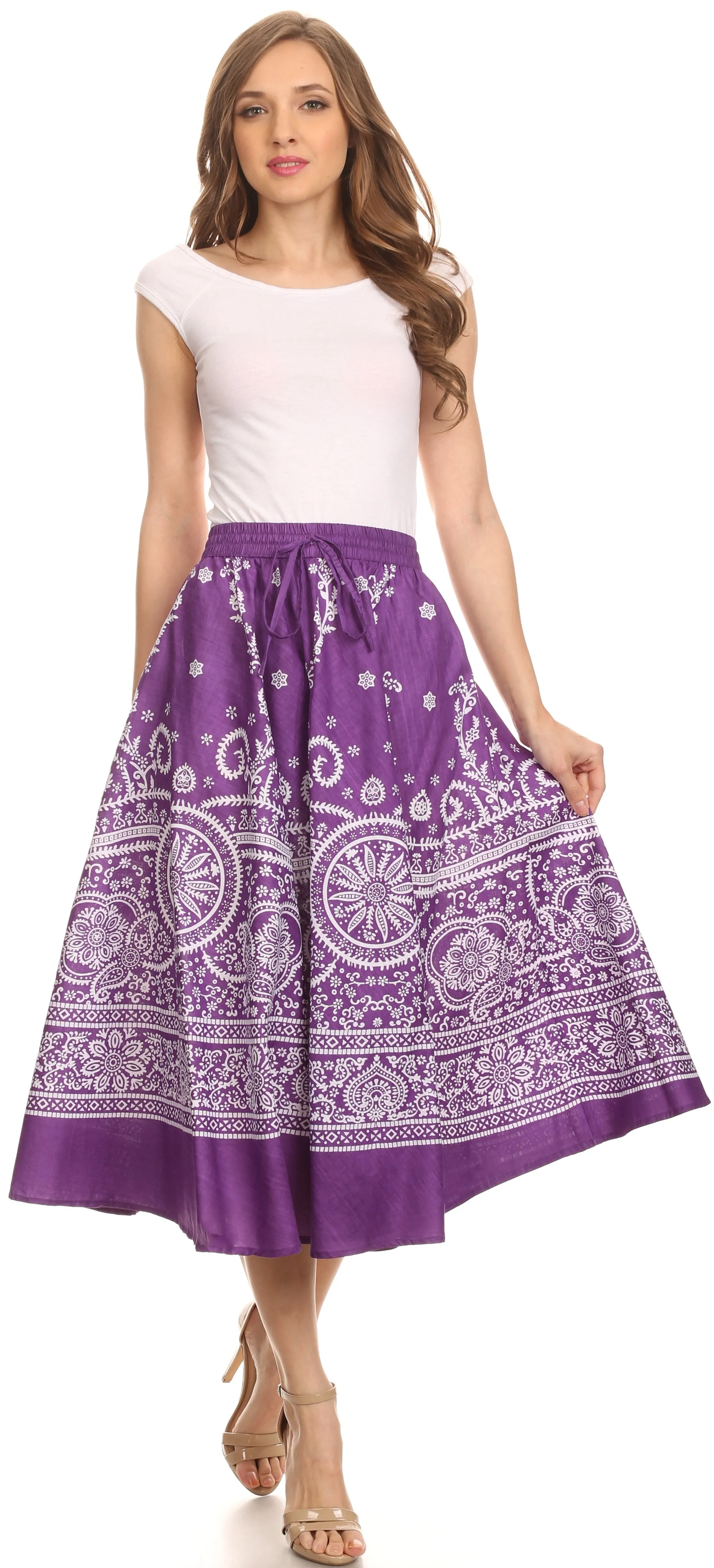 Sakkas Denia Circle Skirt With Floral Printed Designs And Adjustable Waistband