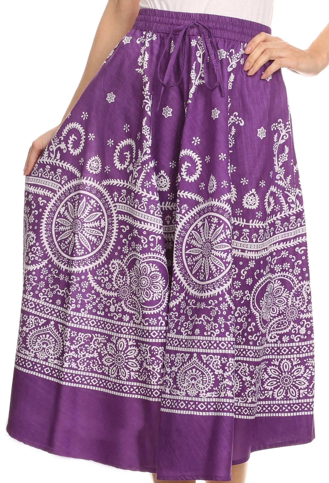 Sakkas Denia Circle Skirt With Floral Printed Designs And Adjustable Waistband