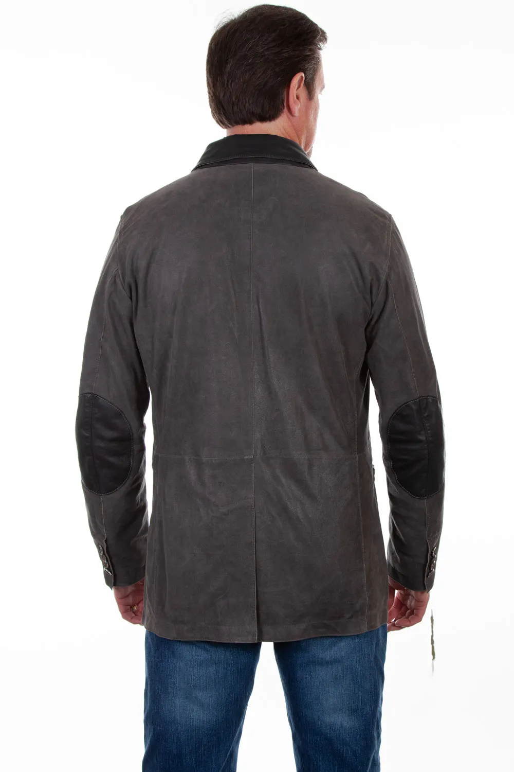 Scully Mens Black Lamb Leather Elbow Patch Jacket