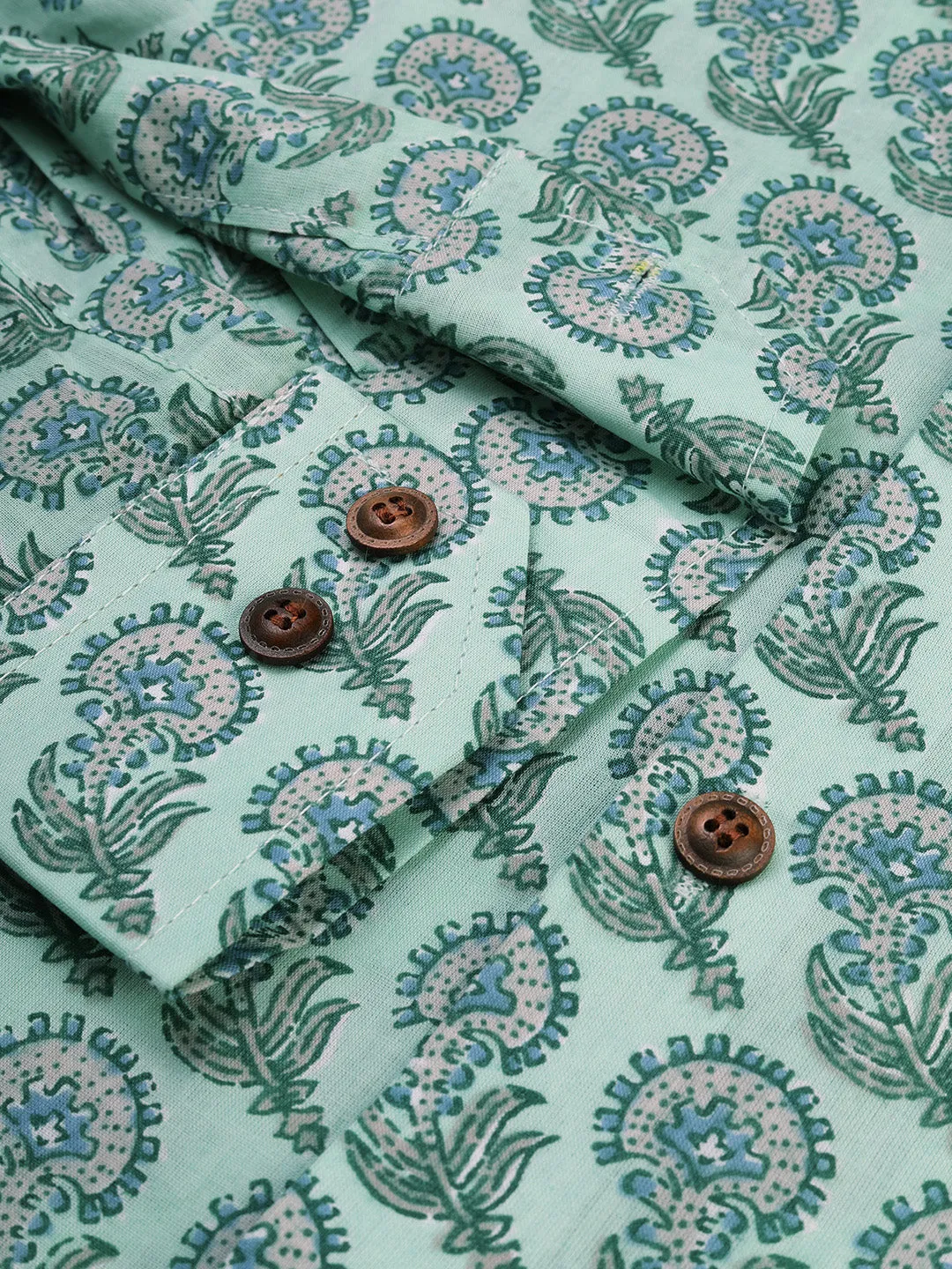 Sea Green Cotton Full Sleeves Shirts For Men-Mmf0226