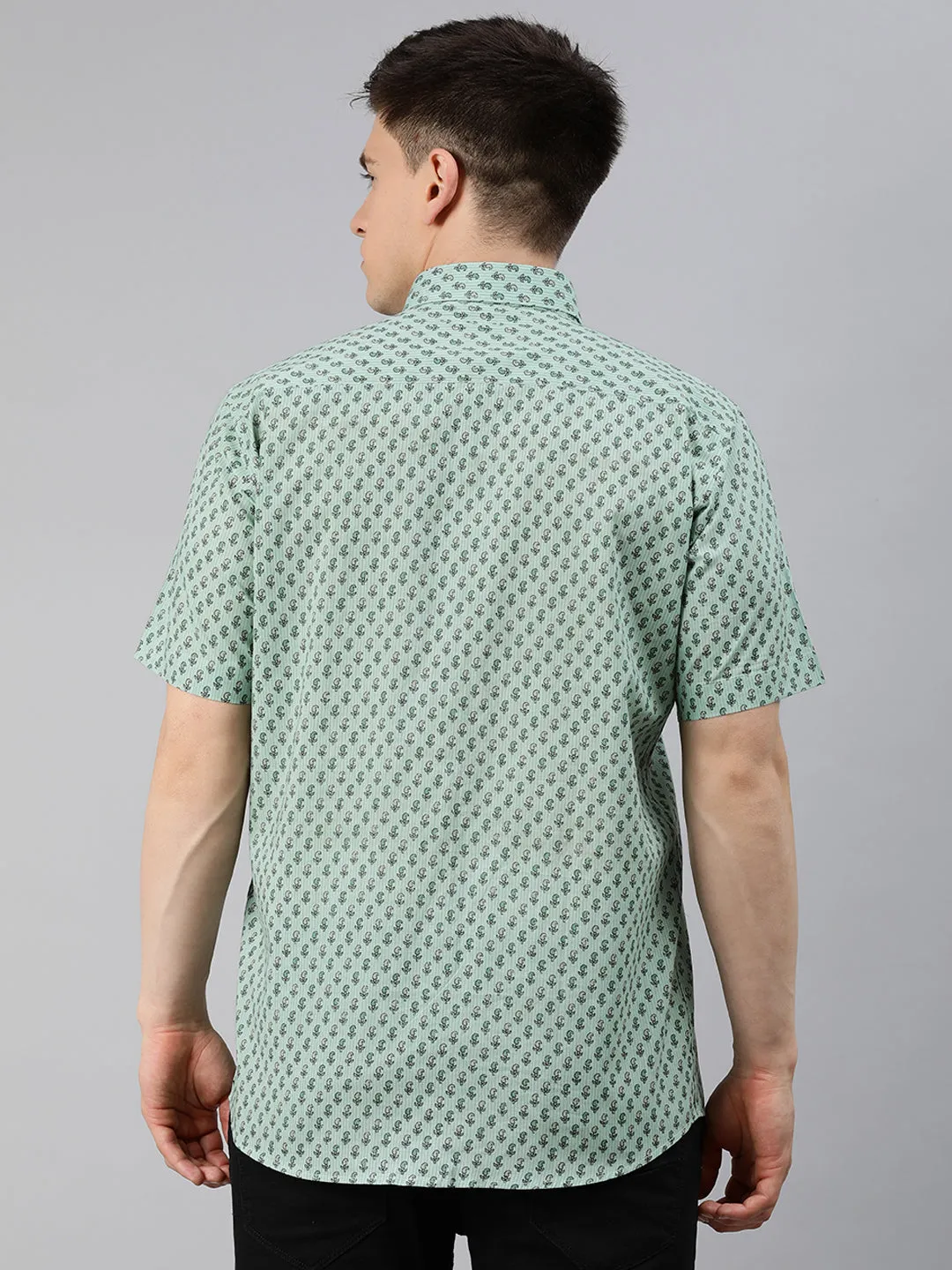 Sea Green  Cotton Short Sleeves Shirts For Men-Mmh0