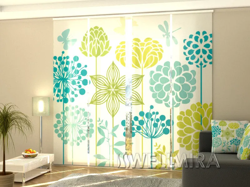 Set of 4 Panel Curtains Graphic Flowers