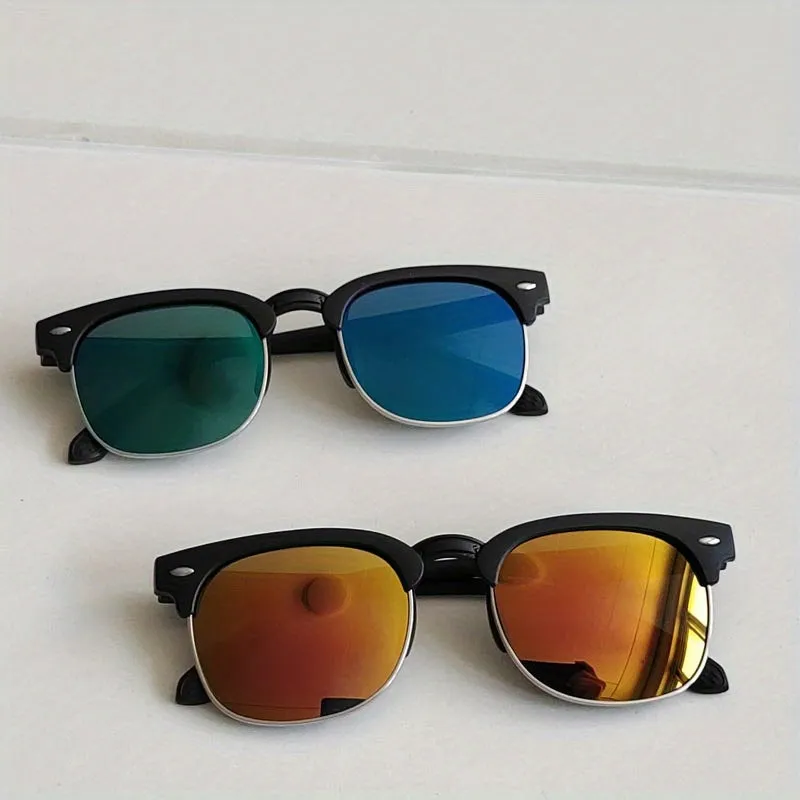 Stylish Half Frame Metal Sunglasses for Kids with Color Film