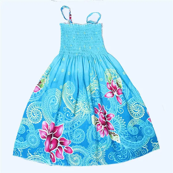 Summer Bohemian Style Girls Dress Floral Shoulderless Beading Necklace Sundress For Girls Beach Dress Clothes Vestido Infantil