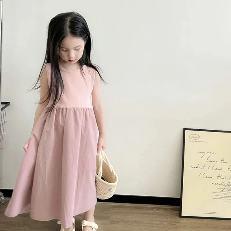 Summer Children Girl Sleeveless Fluffy Dress Sweet Princess Patchwork Ruffled Design Girls Korean Style Dress 3-8T