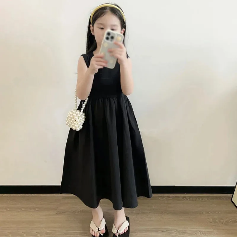 Summer Children Girl Sleeveless Fluffy Dress Sweet Princess Patchwork Ruffled Design Girls Korean Style Dress 3-8T