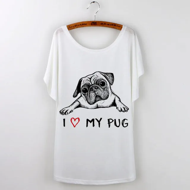 Summer Tops 2017 Funny Pug Print Women T-Shirt Female White Camisetas Tops Loose T Shirt French Bulldog Tee Shirt Femme Tshirt