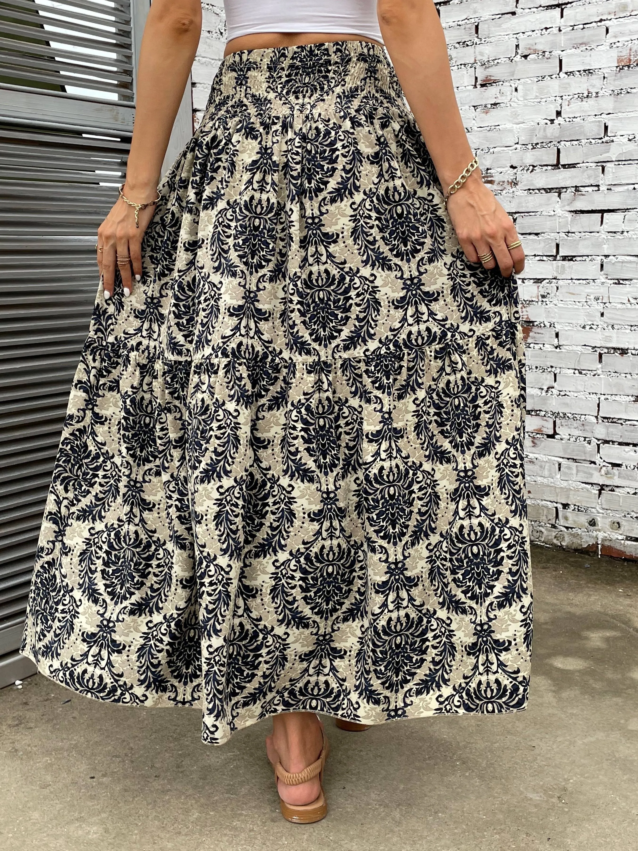 Summerready Paisley Print Shirred Waist Skirt for Women