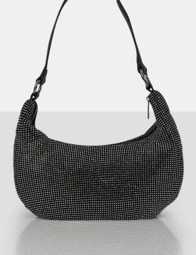 The Cordelia Black Diamante Zip Up Shoulder Bag