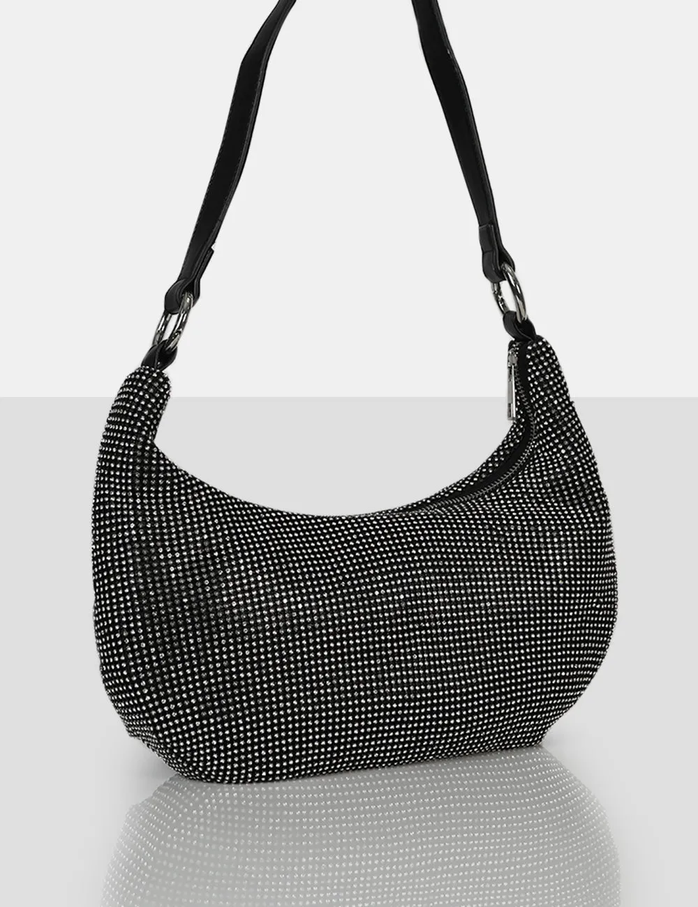 The Cordelia Black Diamante Zip Up Shoulder Bag