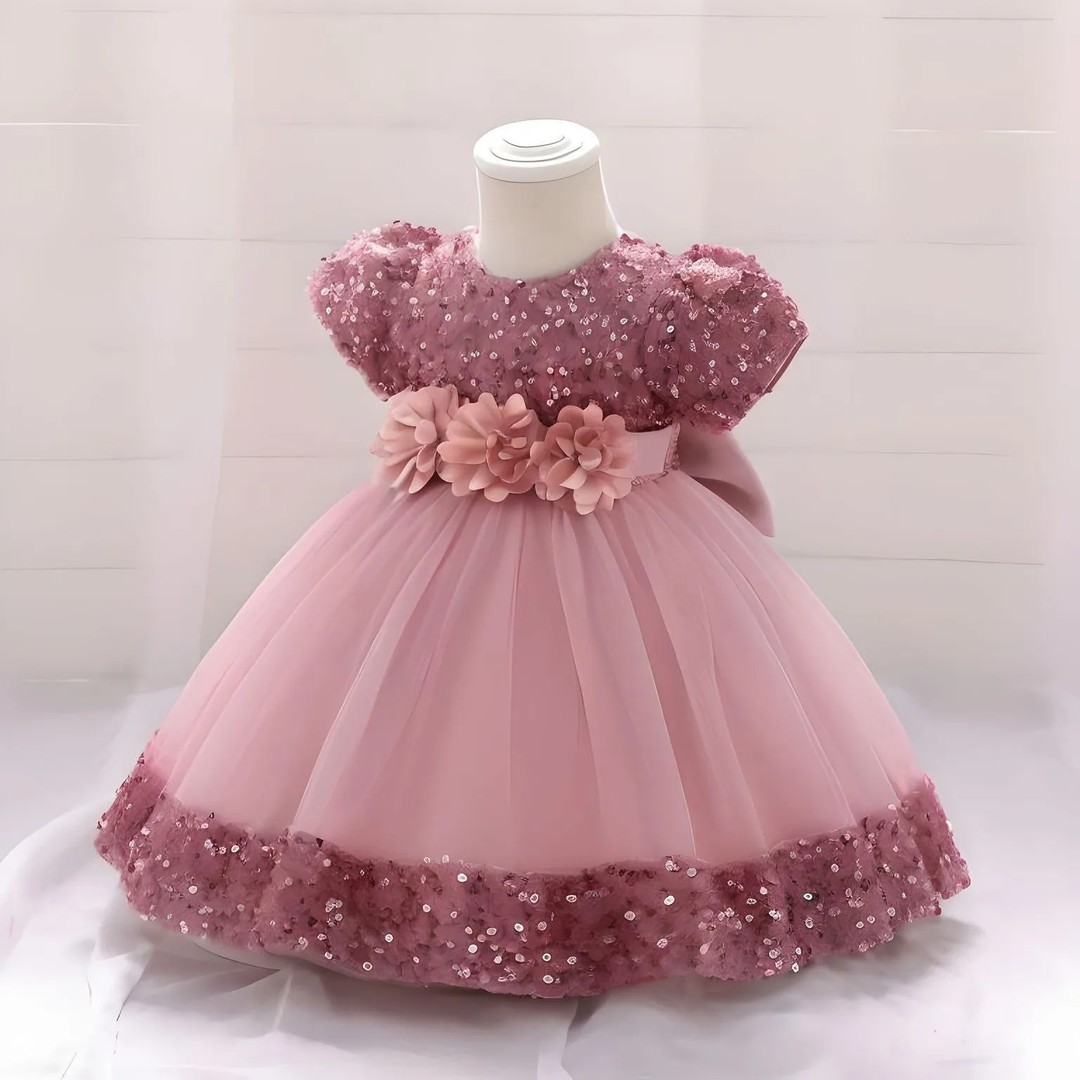 Toddler Girls 1st Birthday Dress Bow Cute Baby Baptism Gown Kids Wedding Party Elegant Princess Christmas Dress