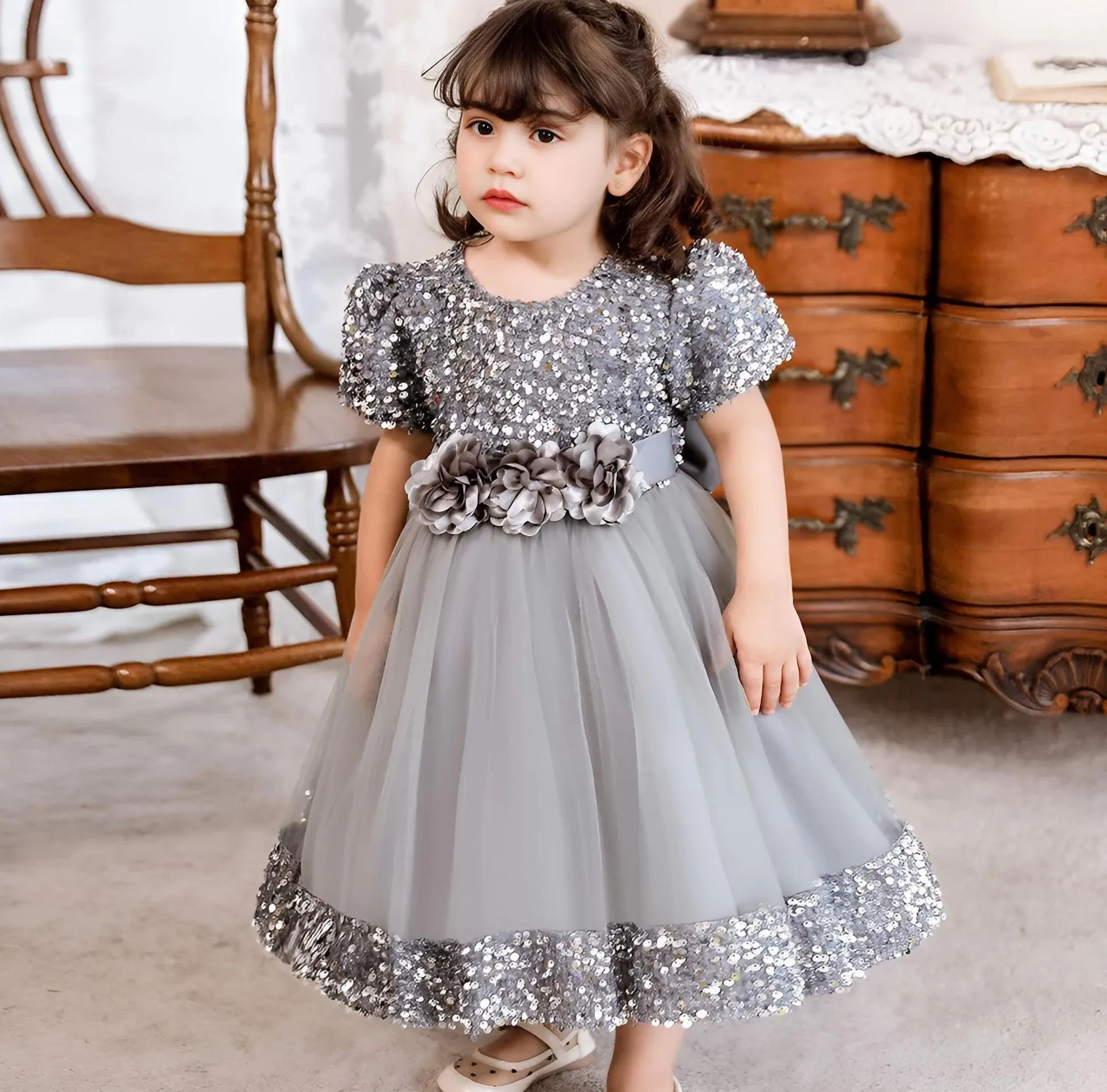 Toddler Girls 1st Birthday Dress Bow Cute Baby Baptism Gown Kids Wedding Party Elegant Princess Christmas Dress