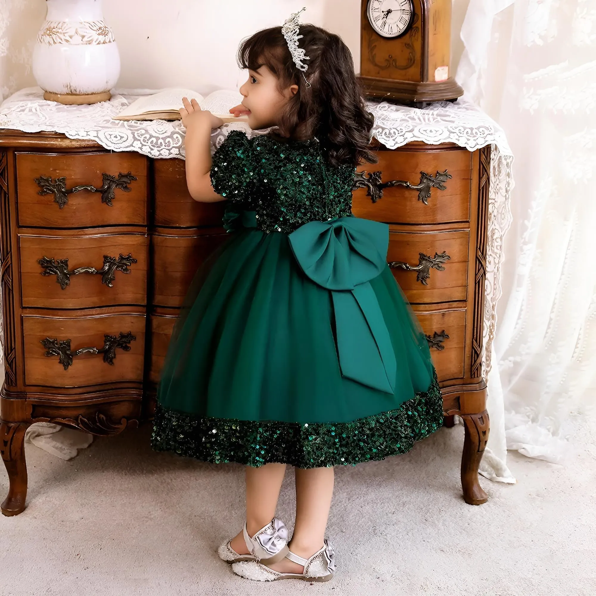 Toddler Girls 1st Birthday Dress Bow Cute Baby Baptism Gown Kids Wedding Party Elegant Princess Christmas Dress