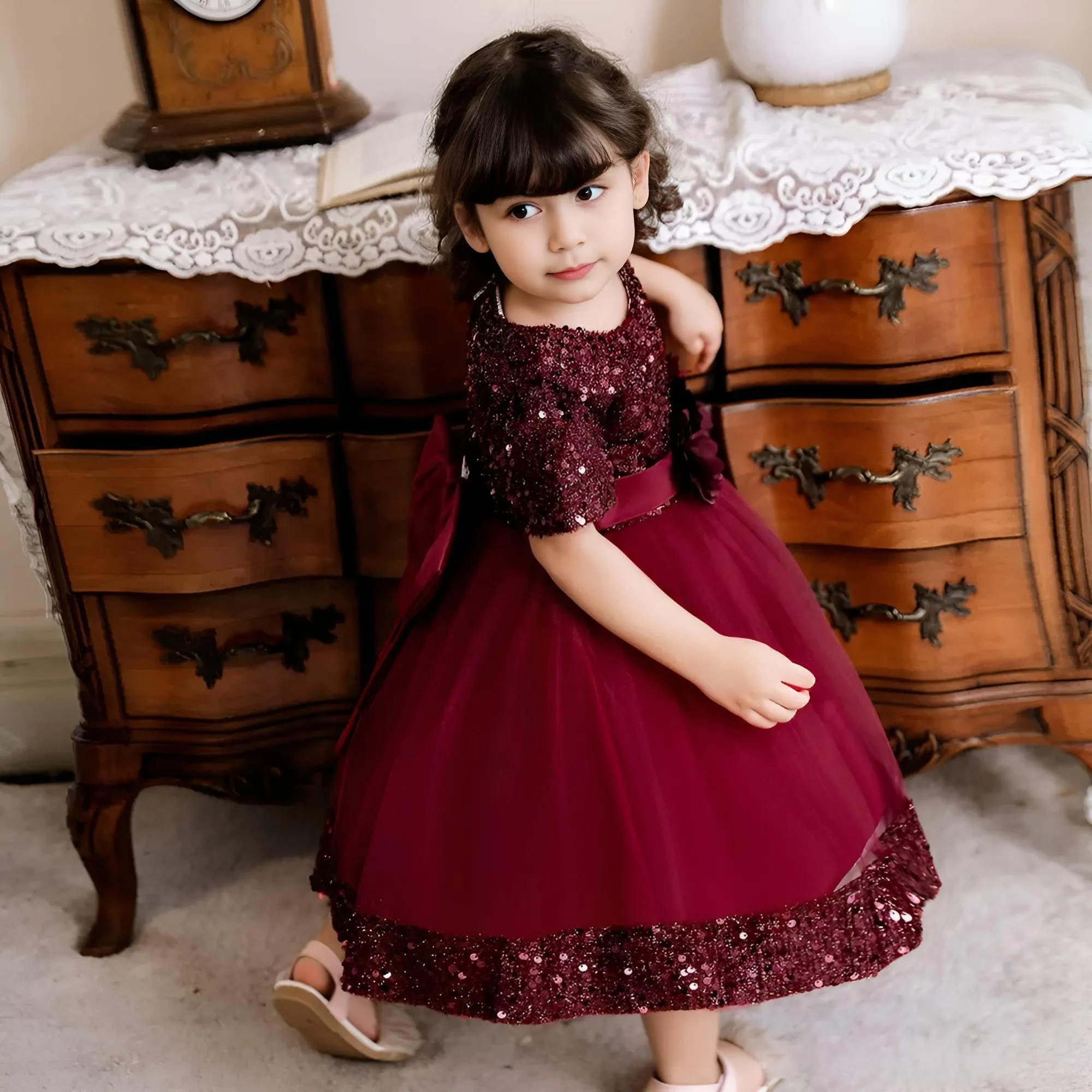 Toddler Girls 1st Birthday Dress Bow Cute Baby Baptism Gown Kids Wedding Party Elegant Princess Christmas Dress