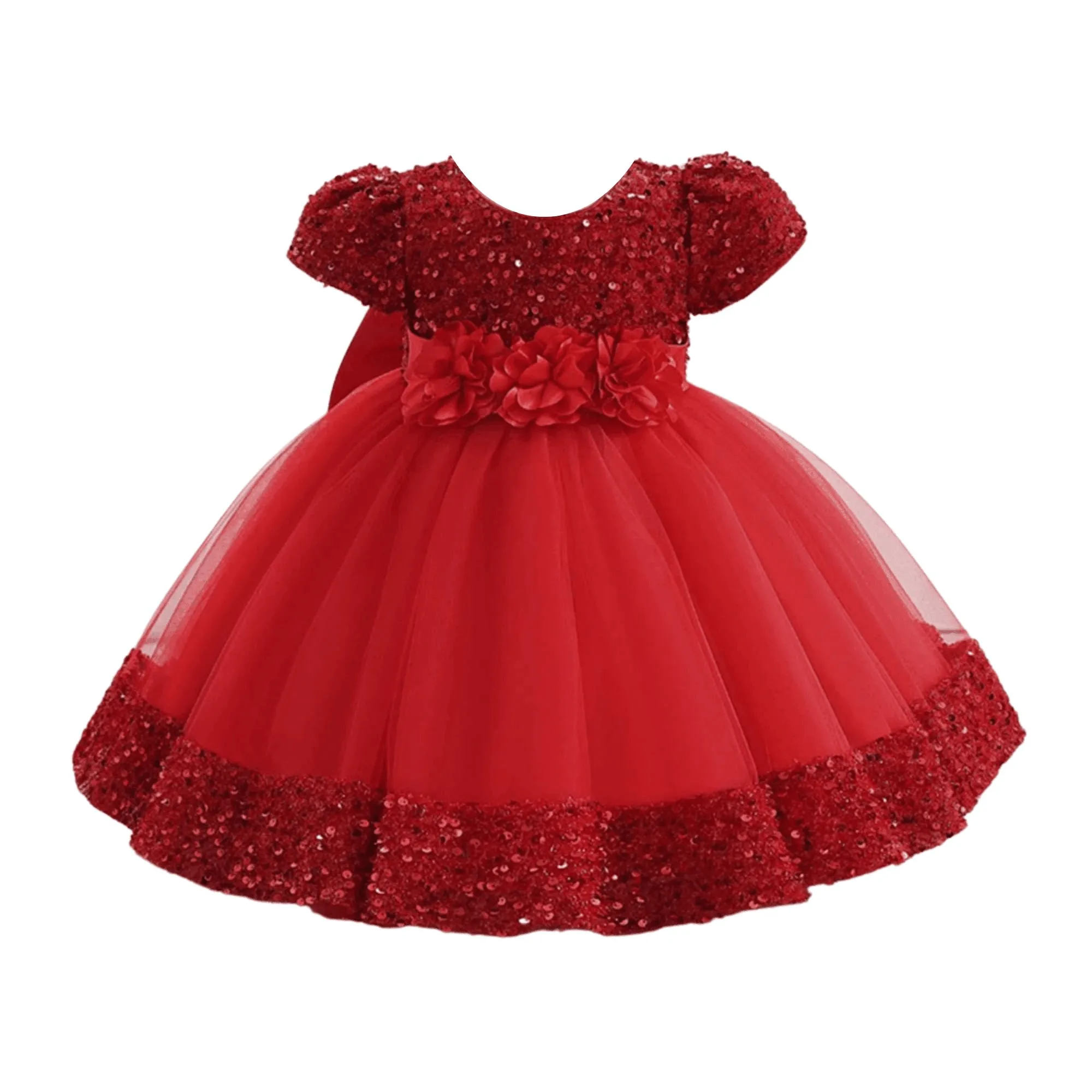 Toddler Girls 1st Birthday Dress Bow Cute Baby Baptism Gown Kids Wedding Party Elegant Princess Christmas Dress