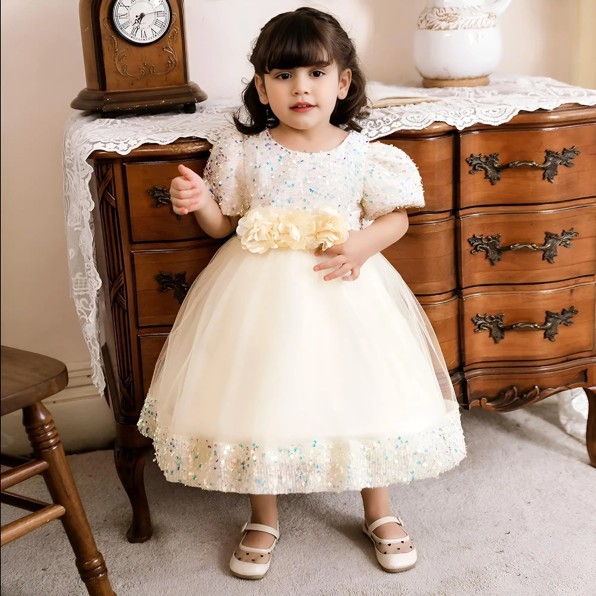 Toddler Girls 1st Birthday Dress Bow Cute Baby Baptism Gown Kids Wedding Party Elegant Princess Christmas Dress