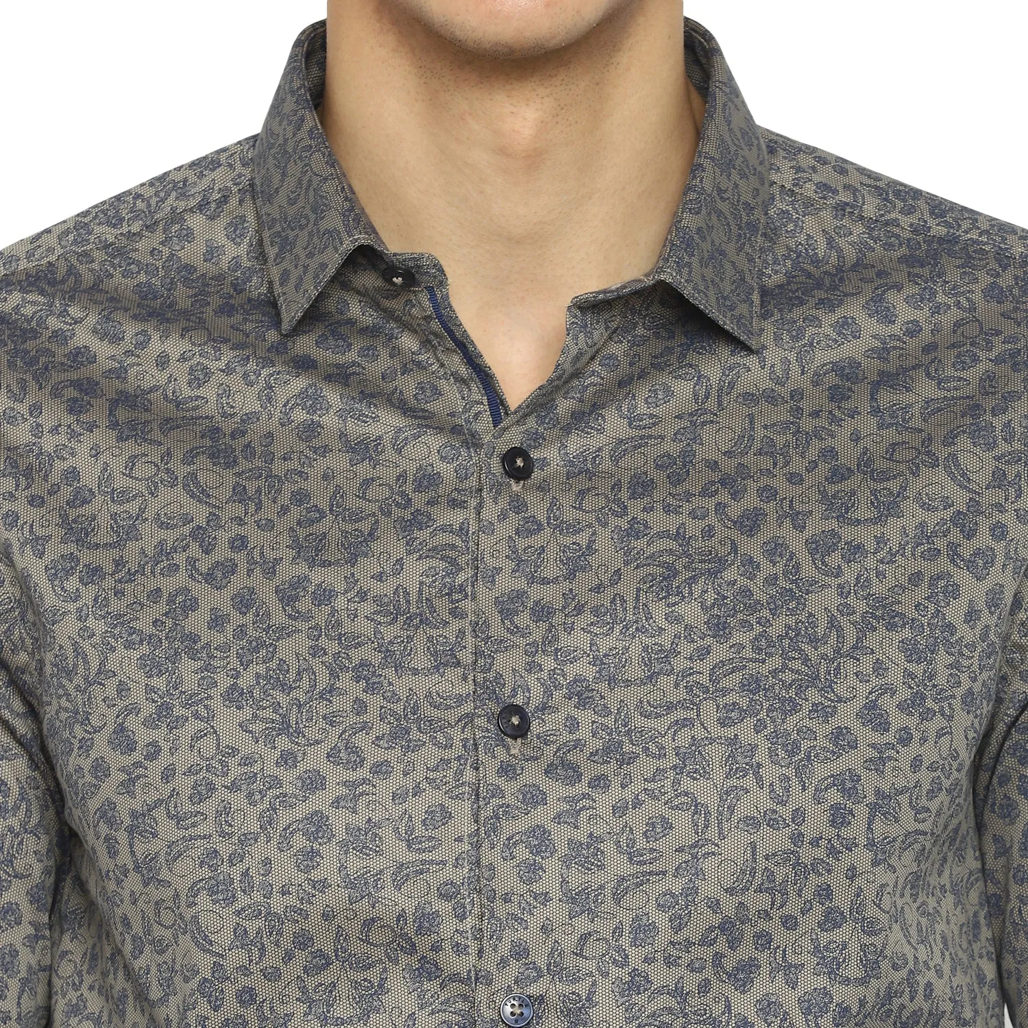 Turtle Men Grey Cotton Printed Slim Fit Shirts