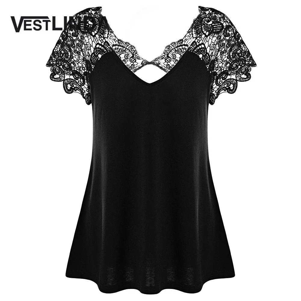 VESTLINDA Plus Size 5XL Lace Blouse Cutwork V Neck Flare Sleeve Blusa Womens Clothing Blusas Mujer Blouse Femme 2017 Summer Tops