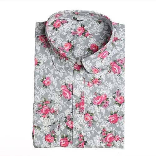 Vintage Women Shirts Long Sleeves Cotton Blouses Turn Down Collar Floral Shirts Blusas Femininas Fashion Women Shirt Tops