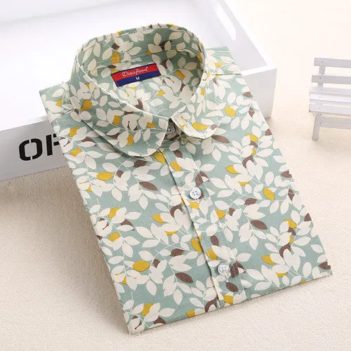 Vintage Women Shirts Long Sleeves Cotton Blouses Turn Down Collar Floral Shirts Blusas Femininas Fashion Women Shirt Tops