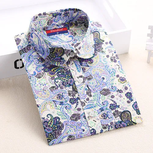 Vintage Women Shirts Long Sleeves Cotton Blouses Turn Down Collar Floral Shirts Blusas Femininas Fashion Women Shirt Tops