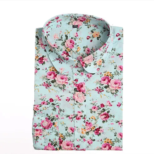 Vintage Women Shirts Long Sleeves Cotton Blouses Turn Down Collar Floral Shirts Blusas Femininas Fashion Women Shirt Tops