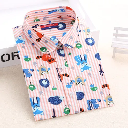 Vintage Women Shirts Long Sleeves Cotton Blouses Turn Down Collar Floral Shirts Blusas Femininas Fashion Women Shirt Tops