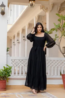 Women Black Georgette Flared Dress