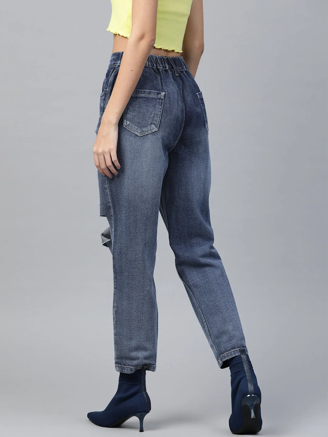 Women Blue High Rise Ripped Jeans