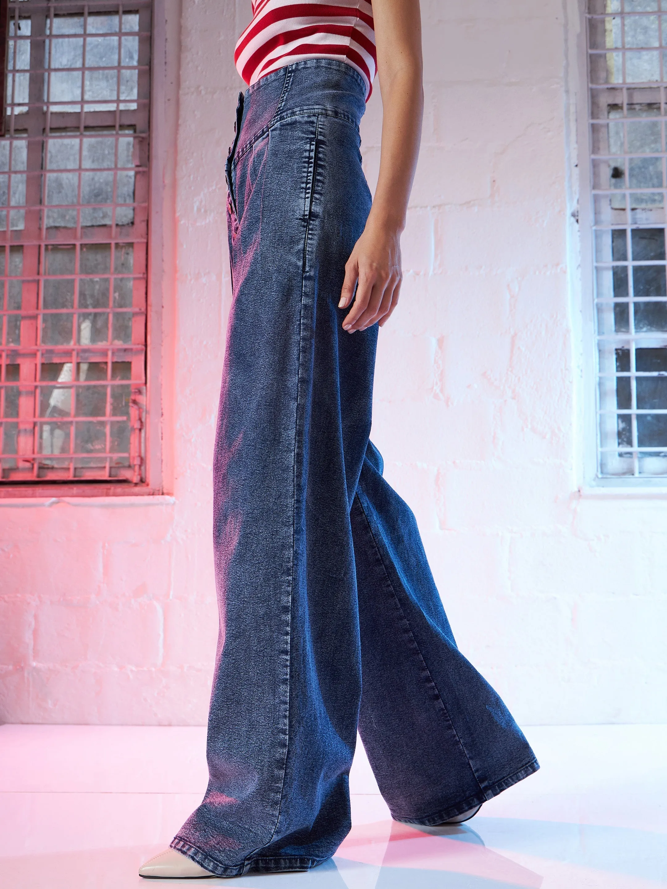 Women Blue High Waisted Straight Fit Jeans