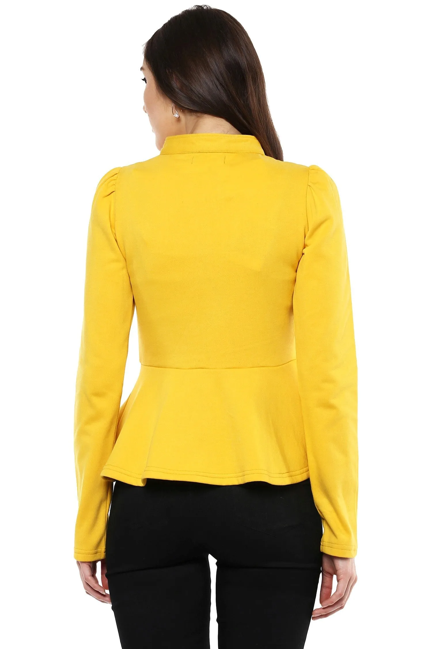 Women Mustard Fleece Peplum Jacket