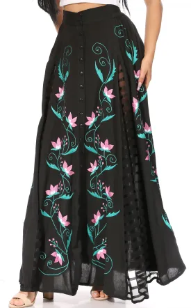 Women's Casual Boho Maxi Floral Long Elastic Waist Skirt with Slim Fit by Sakkas Sarita