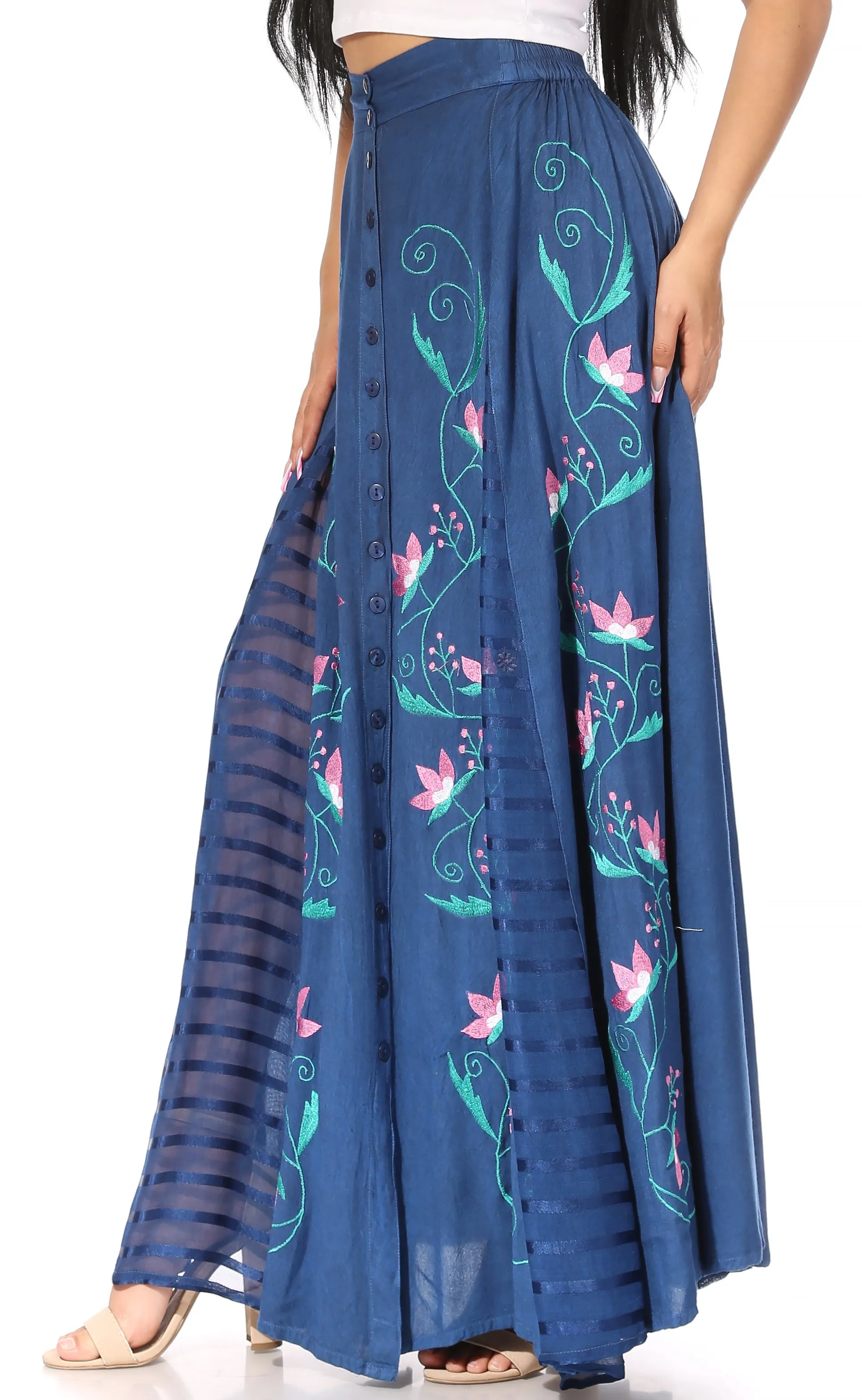 Women's Casual Boho Maxi Floral Long Elastic Waist Skirt with Slim Fit by Sakkas Sarita