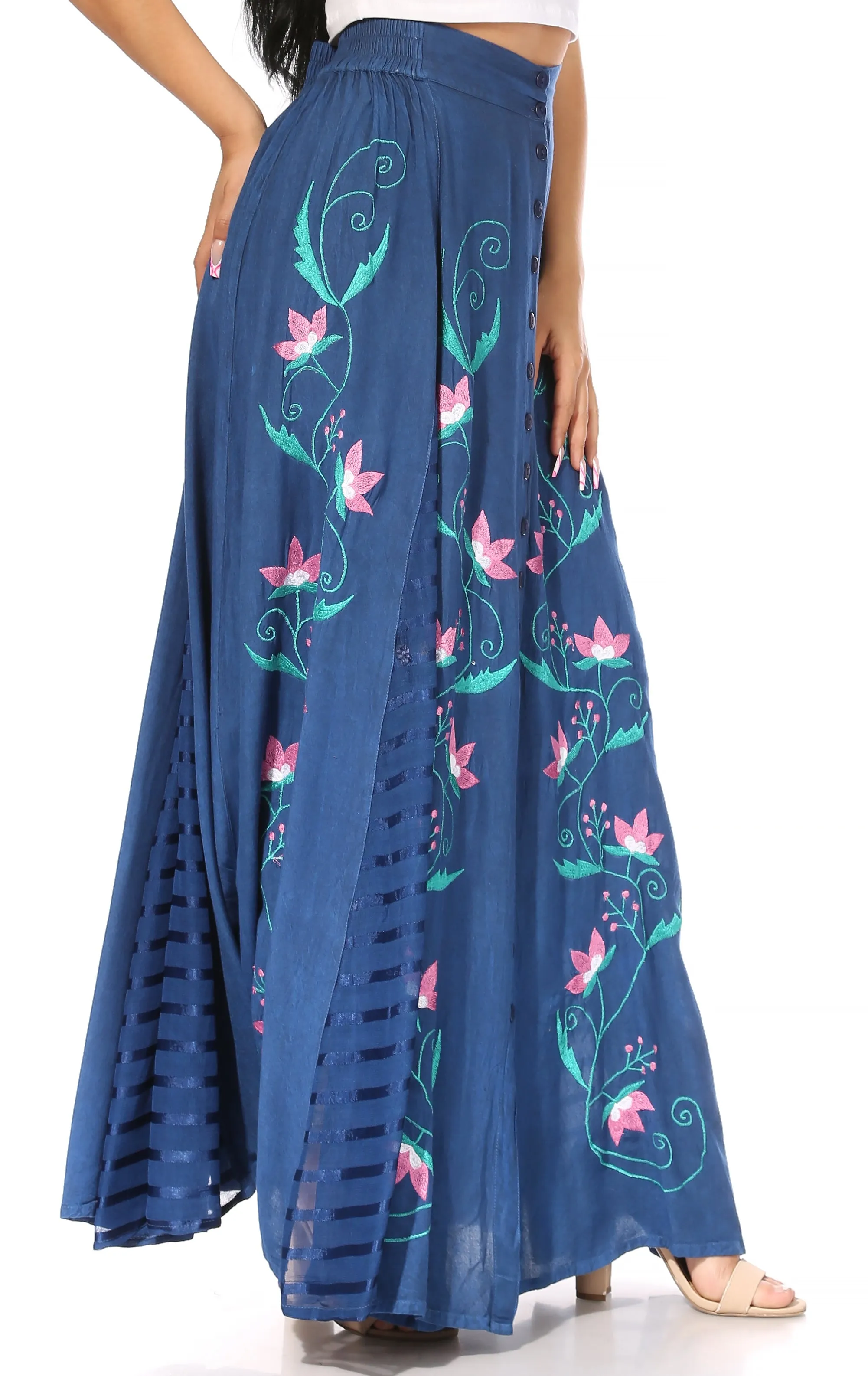 Women's Casual Boho Maxi Floral Long Elastic Waist Skirt with Slim Fit by Sakkas Sarita