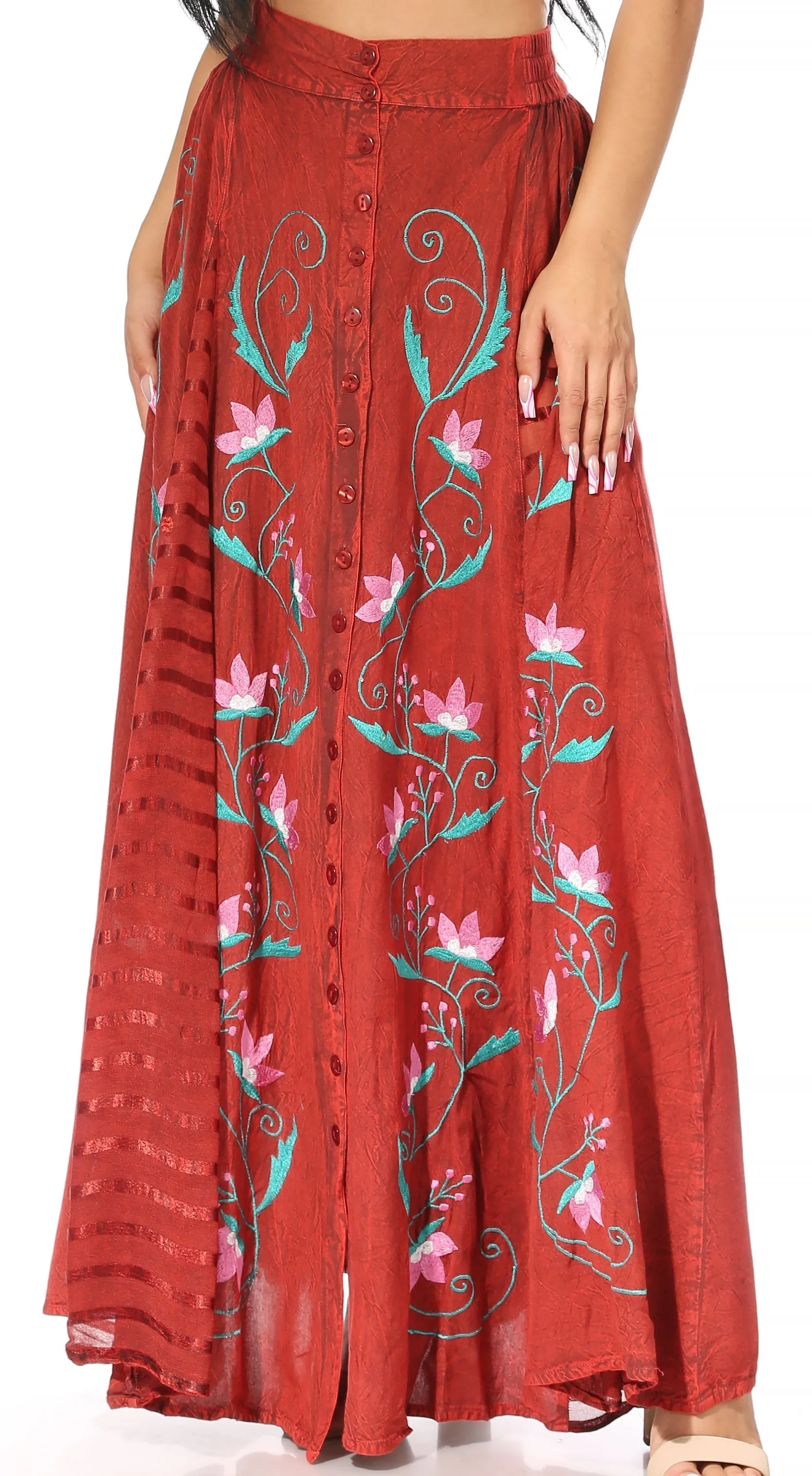 Women's Casual Boho Maxi Floral Long Elastic Waist Skirt with Slim Fit by Sakkas Sarita