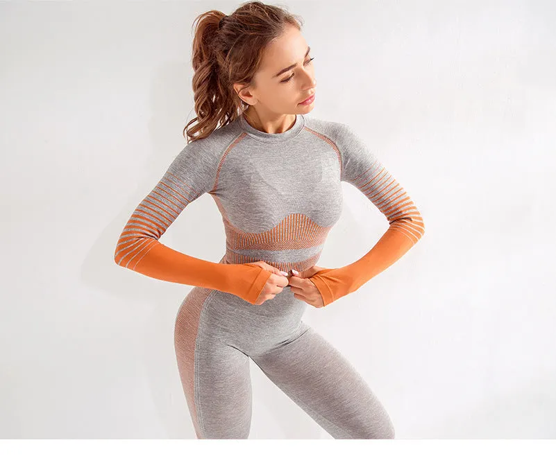 Women's Ombre Long Sleeve High Waisted Yoga Set