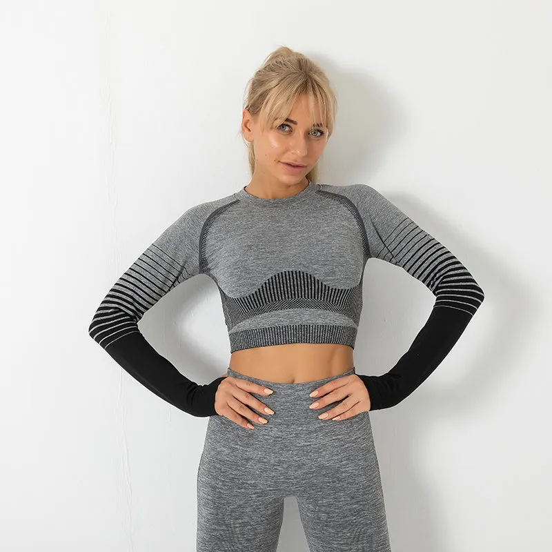 Women's Ombre Long Sleeve High Waisted Yoga Set