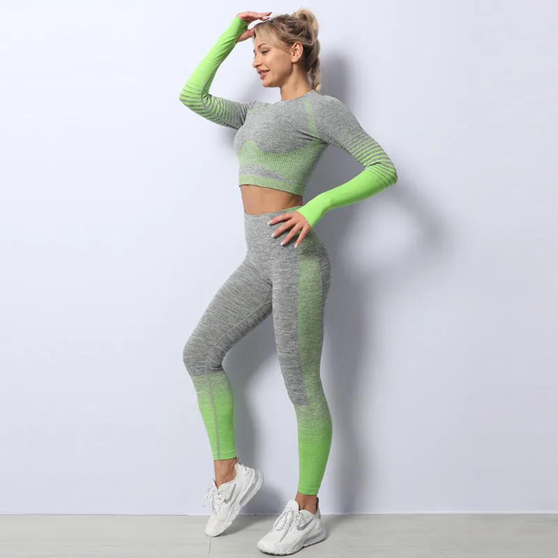 Women's Ombre Long Sleeve High Waisted Yoga Set