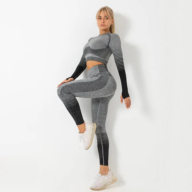 Women's Ombre Long Sleeve High Waisted Yoga Set