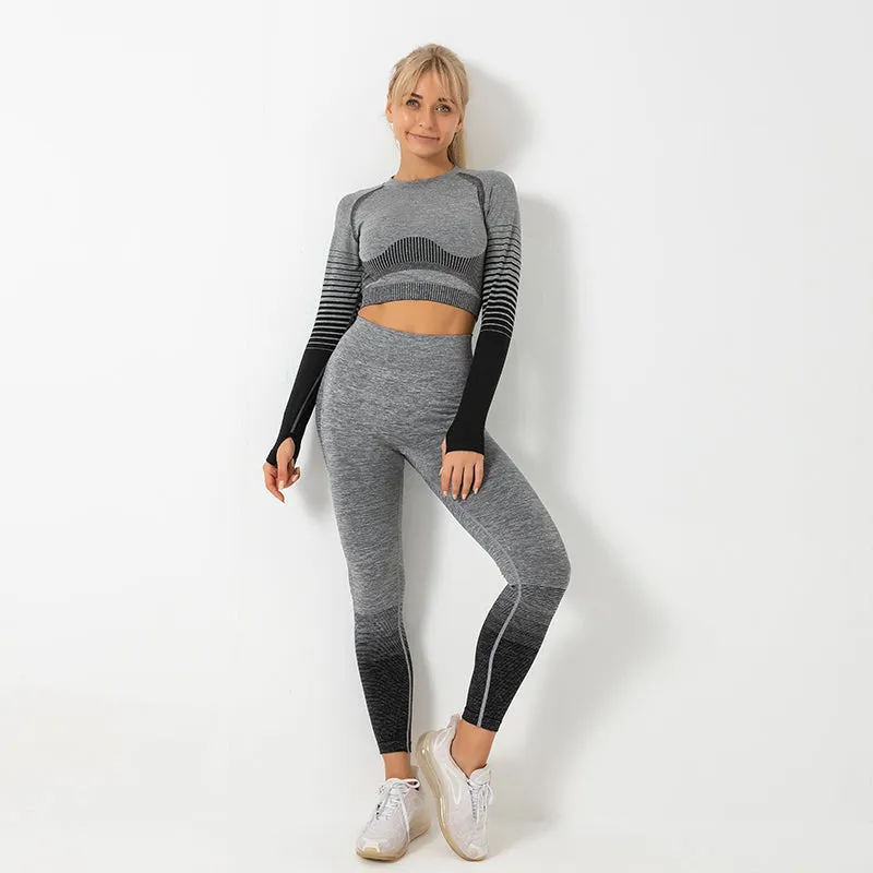 Women's Ombre Long Sleeve High Waisted Yoga Set