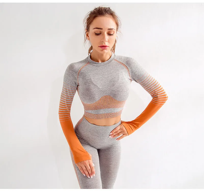 Women's Ombre Long Sleeve High Waisted Yoga Set