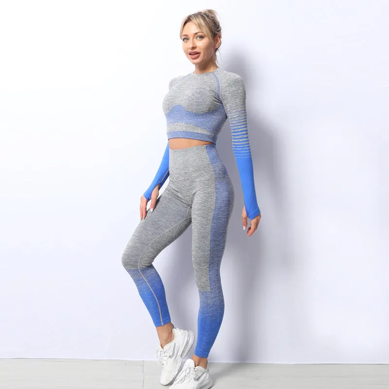 Women's Ombre Long Sleeve High Waisted Yoga Set