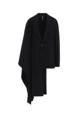 WOOL GABARDINE ASYMMETRIC CAPE-JACKET