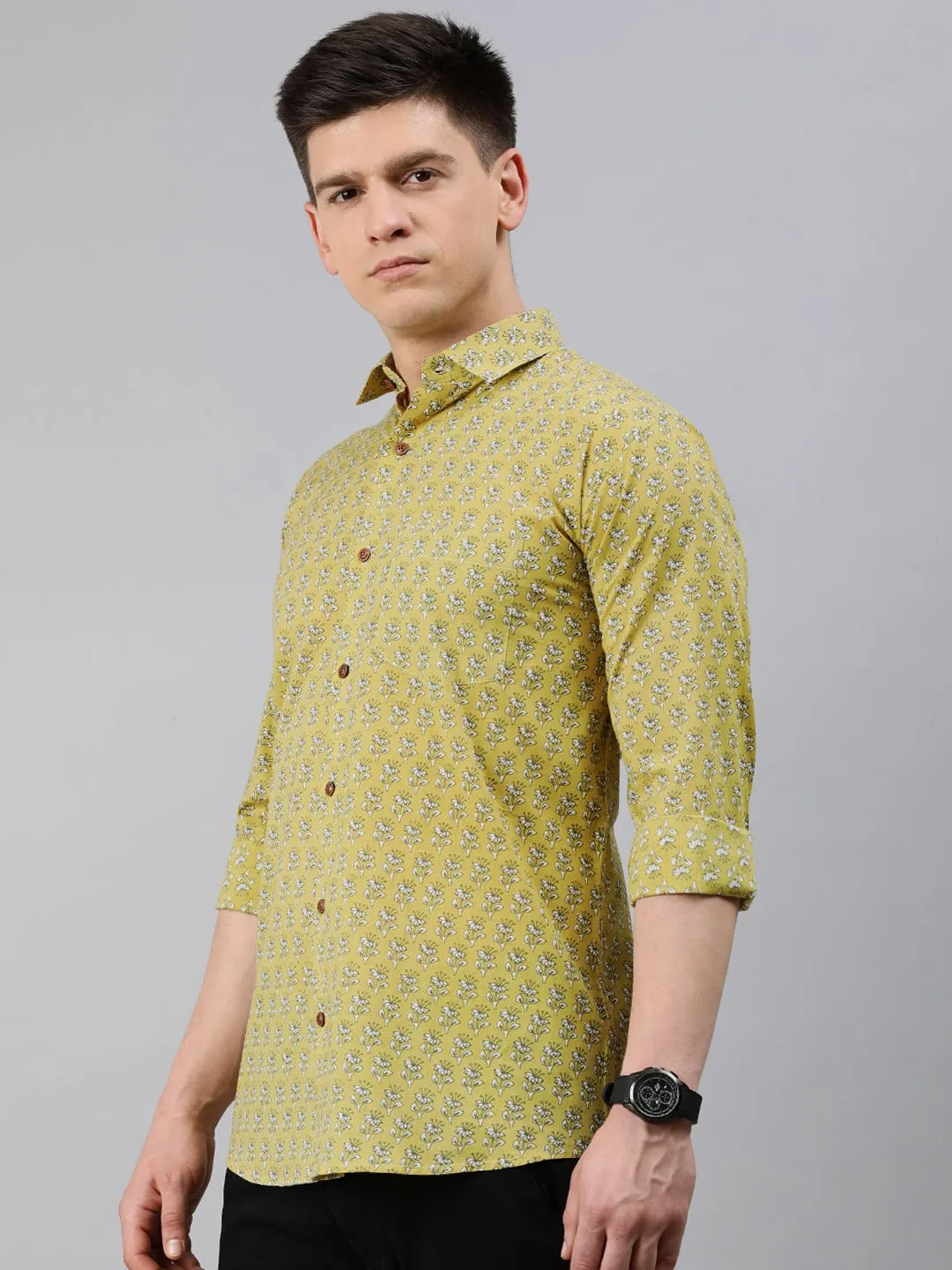 Yellow Cotton Full Sleeves Shirts For Men-Mmf0225