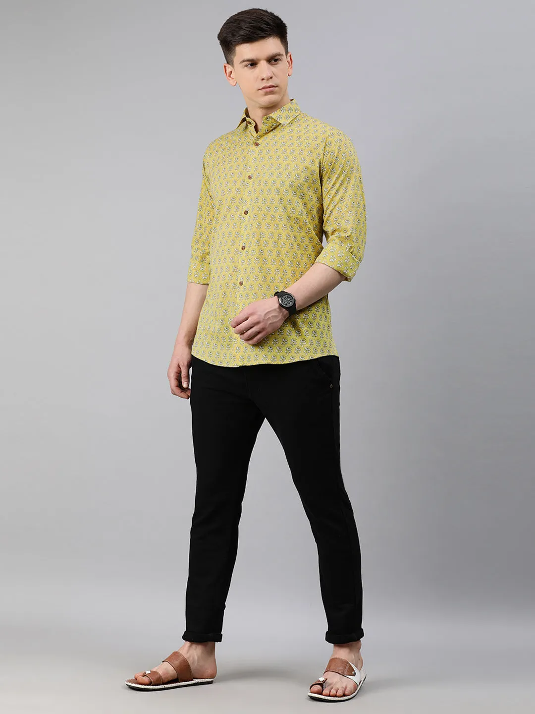 Yellow Cotton Full Sleeves Shirts For Men-Mmf0225